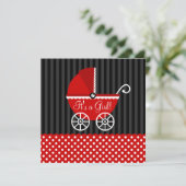 Red Black Carriage Dots Girl Baby Shower Invitation (Standing Front)