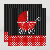 Red Black Carriage Dots Girl Baby Shower Invitation (Front/Back)