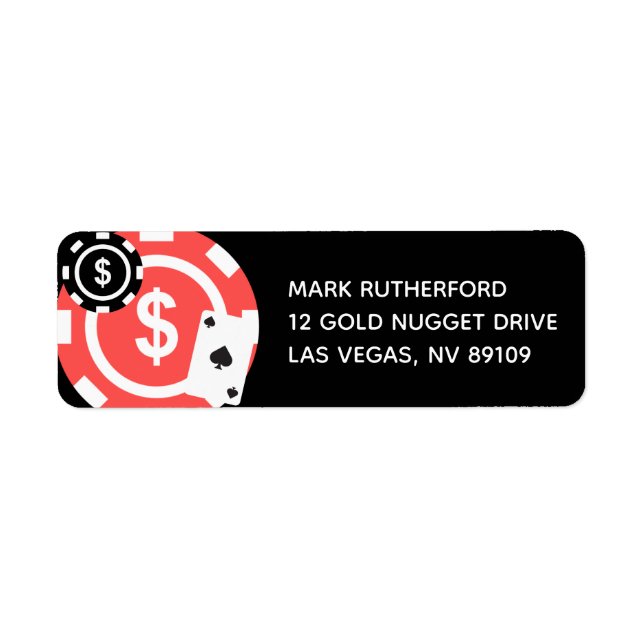 Red Black Casino Themed 40th Birthday Address Label (Front)