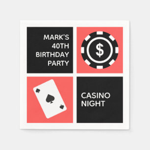 Red Black Casino Themed 40th Birthday Party Napkins