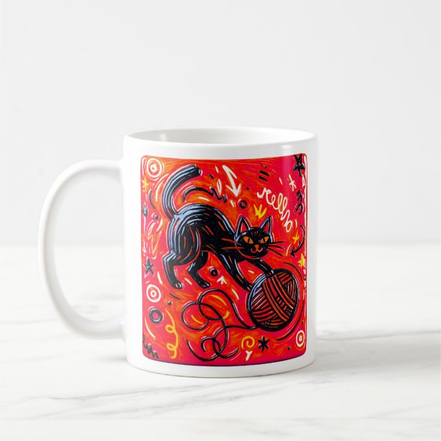 Red Black Cat  Coffee Mug (Left)