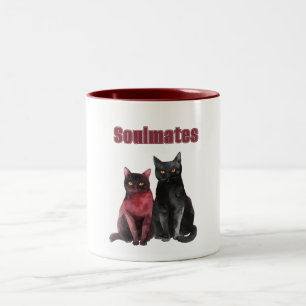 Red Black Cats Soulmates Two-Tone Coffee Mug