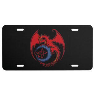 Red Black Celtic Dragon And Blue Moon Drawing License Plate