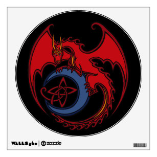 Red Black Celtic Dragon And Blue Moon Drawing Wall Sticker