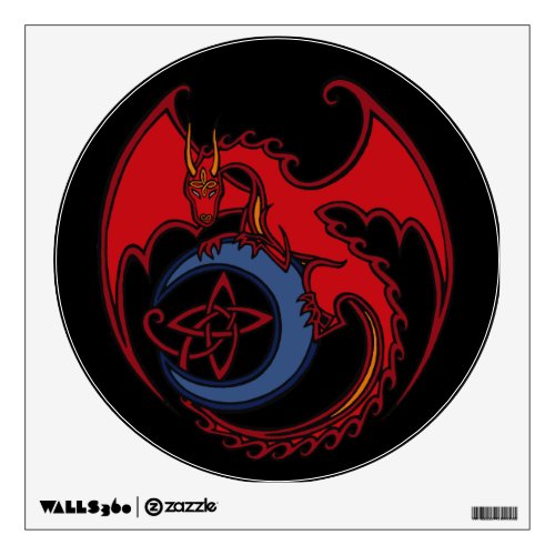 Red Black Celtic Dragon And Blue Moon Drawing Wall Sticker