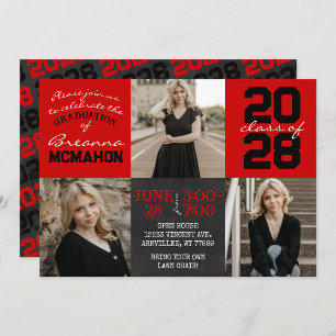 Red & Black Chalkboard 3 Photo Graduation Invitation