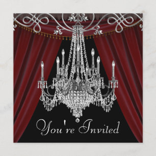 Red Black Chandelier Party Invitations