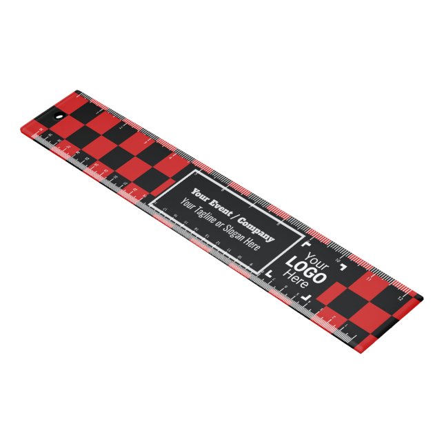 Red & Black Check Custom Business Brand Promo Ruler (Angled)
