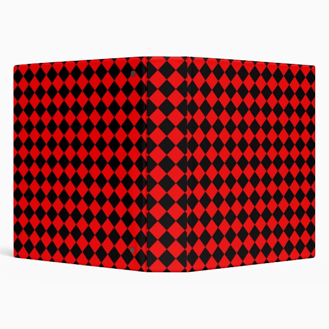 Red Black Checker Diamond Pattern 3 Ring Binder (Background)