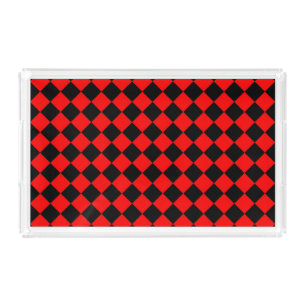 Red Black Checker Diamond Pattern Acrylic Tray