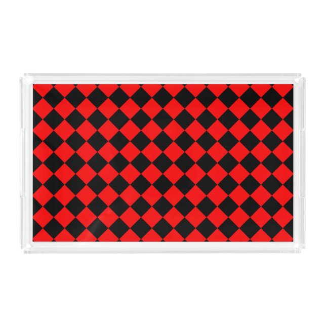 Red Black Checker Diamond Pattern Acrylic Tray (Front)