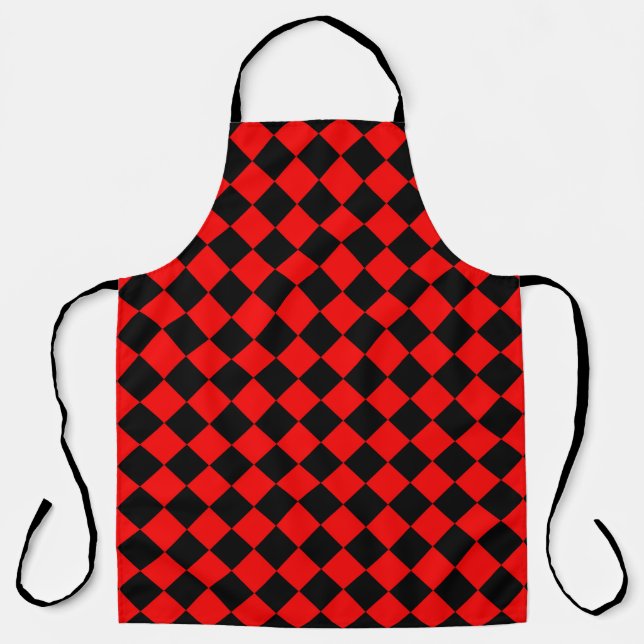 Red Black Checker Diamond Pattern Apron (Front)