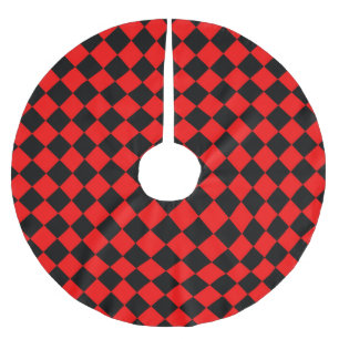 Red Black Checker Diamond Pattern Brushed Polyester Tree Skirt