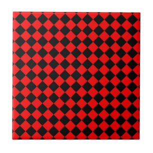 Red Black Checker Diamond Pattern Ceramic Tile