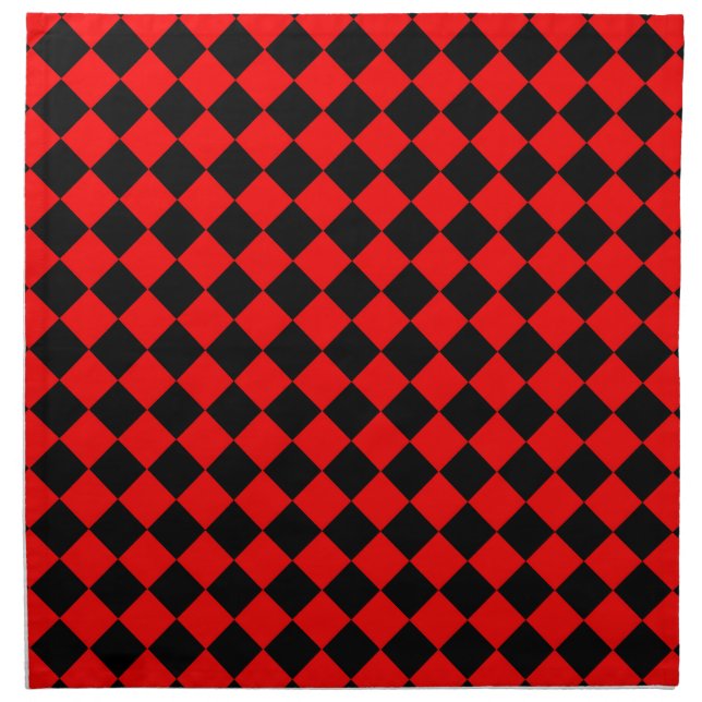 Red Black Checker Diamond Pattern Cloth Napkin (Front)