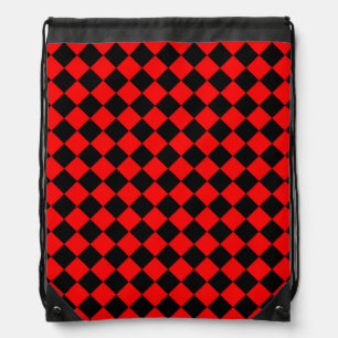 Red Black Checker Diamond Pattern Drawstring Bag
