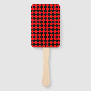 Red Black Checker Diamond Pattern Hand Fan