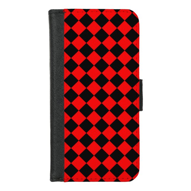 Red Black Checker Diamond Pattern iPhone Wallet Case (Front)