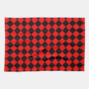 Red Black Checker Diamond Pattern Kitchen Towel