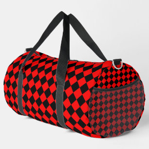 Red Black Checker Diamond Pattern Large Duffle Bag