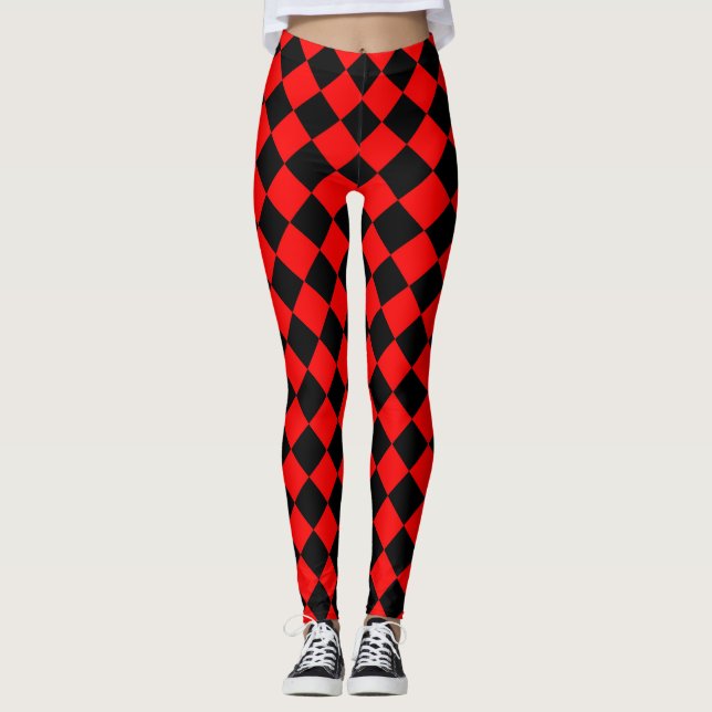 Red Black Checker Diamond Pattern  Leggings (Front)