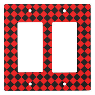 Red Black Checker Diamond Pattern Light Switch Cover