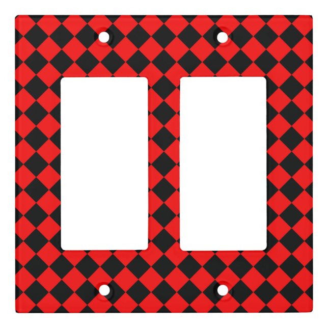 Red Black Checker Diamond Pattern Light Switch Cover (Front)