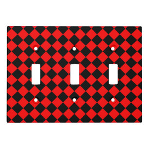 Red Black Checker Diamond Pattern Light Switch Cover