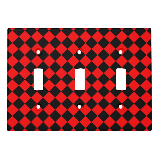 Red Black Checker Diamond Pattern Light Switch Cover (Front)
