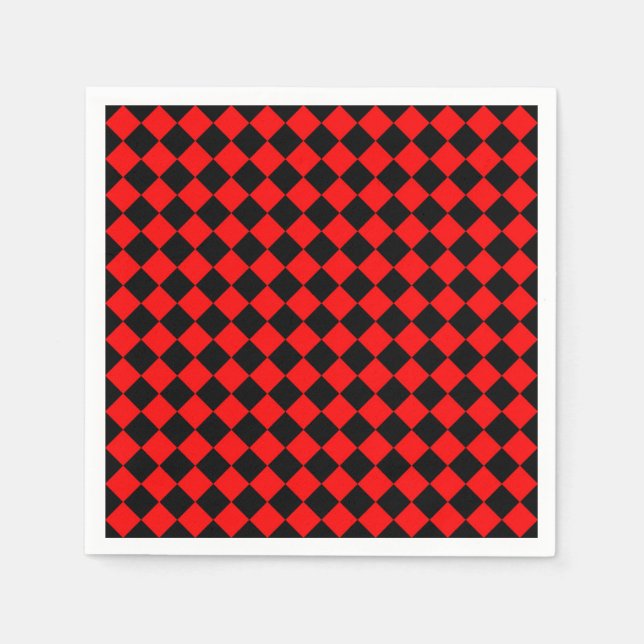 Red Black Checker Diamond Pattern Napkins (Front)