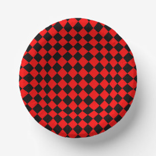 Red Black Checker Diamond Pattern Paper Bowls