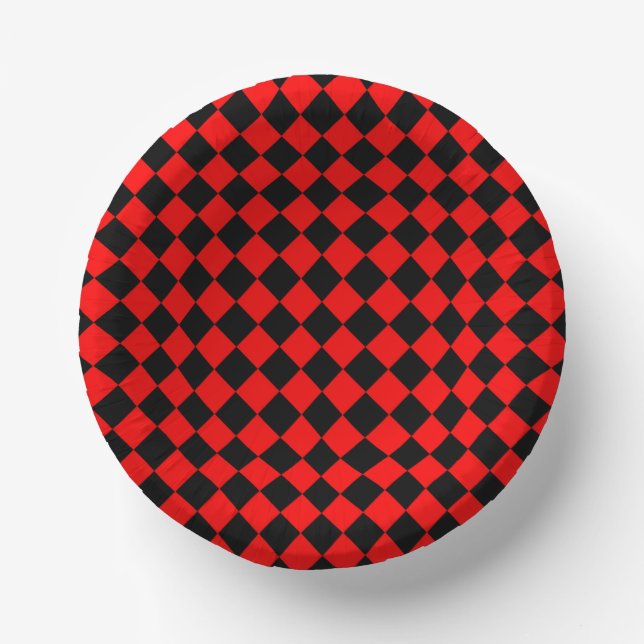 Red Black Checker Diamond Pattern Paper Bowls (Front)