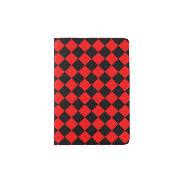 Red Black Checker Diamond Pattern Passport Holder (Front)