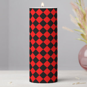 Red Black Checker Diamond Pattern Pillar Candle