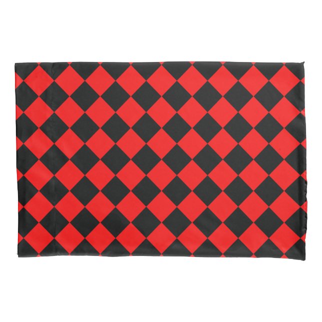 Red Black Checker Diamond Pattern Pillow Case (Front-Left)
