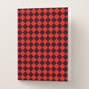 Red Black Checker Diamond Pattern Pocket Folder