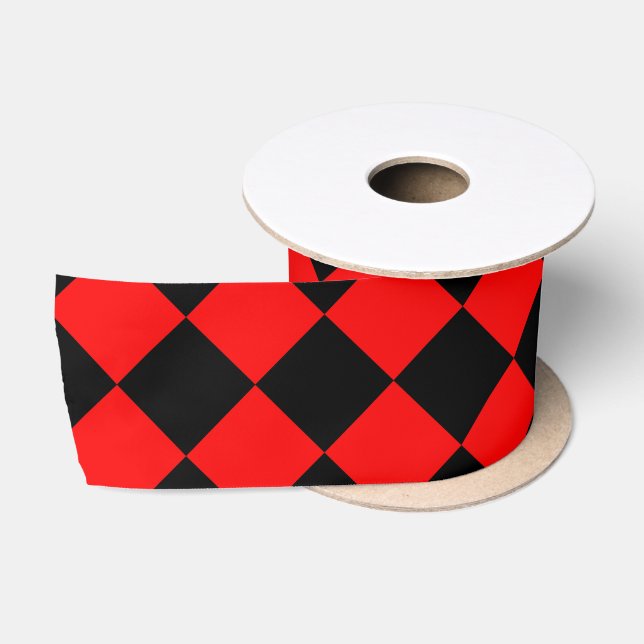 Red Black Checker Diamond Pattern Satin Ribbon (Spool)