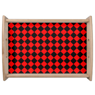 Red Black Checker Diamond Pattern Serving Tray