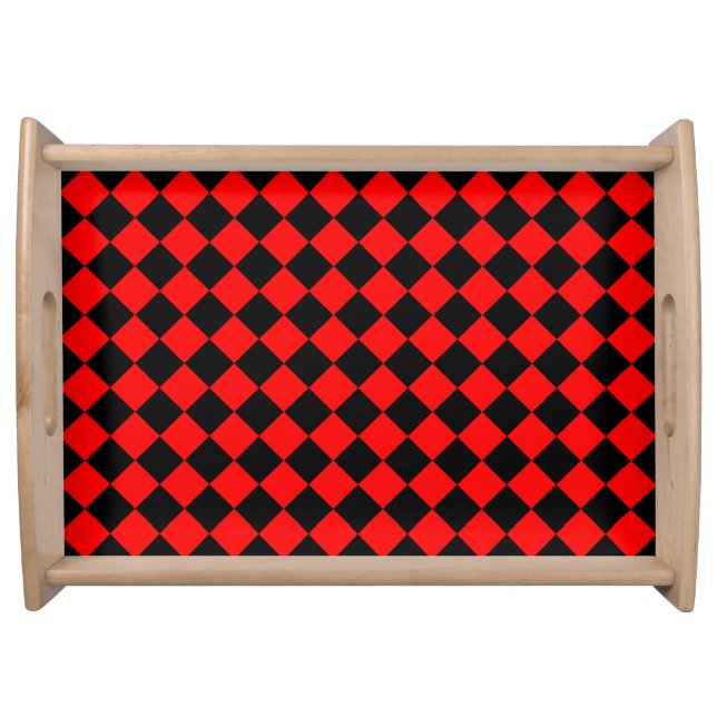 Red Black Checker Diamond Pattern Serving Tray (Front)