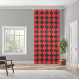 Red Black Checker Diamond Pattern Sheer Curtains