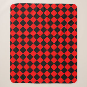 Red Black Checker Diamond Pattern Sherpa Blanket