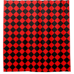 Red Black Checker Diamond Pattern Shower Curtain