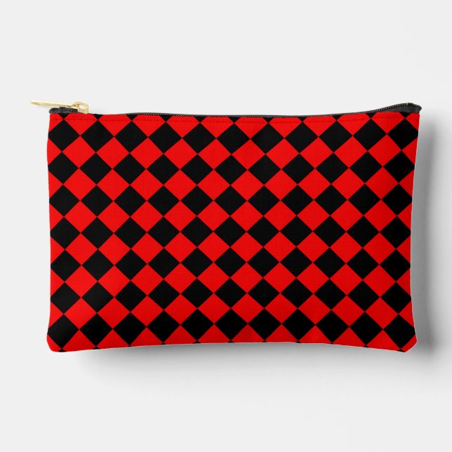 Red Black Checker Diamond Pattern Small Accessory Pouch (Front)