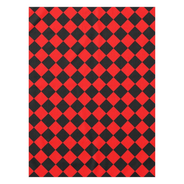 Red Black Checker Diamond Pattern Tablecloth (Front)