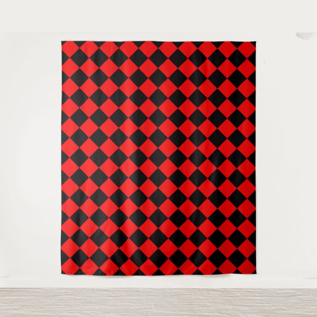 Red Black Checker Diamond Pattern  Tapestry (Front)