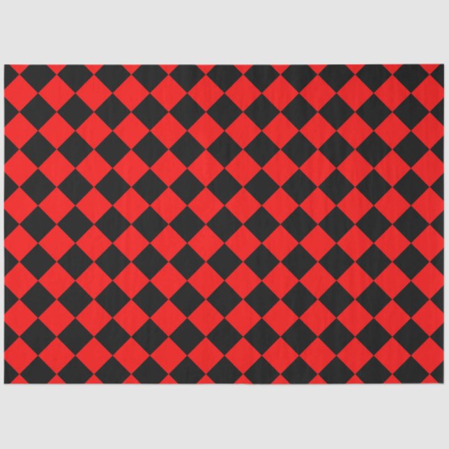 Red Black Checker Diamond Pattern Tissue Paper (Front)