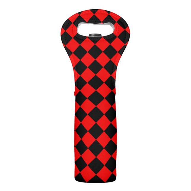 Red Black Checker Diamond Pattern Wine Bag (Front)