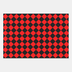 Red Black Checker Diamond Pattern Wrapping Paper Sheets