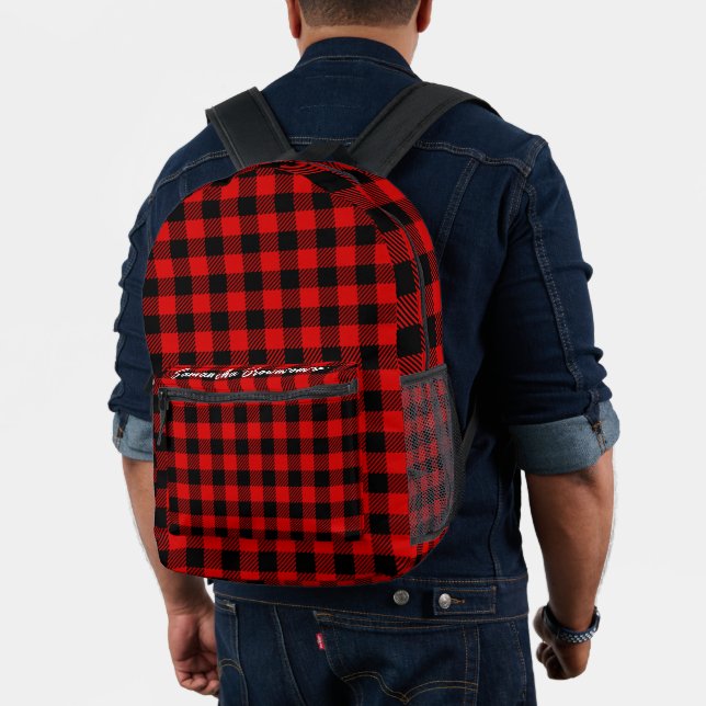 Red Black Checkerboard Collage Printed Backpack (Insitu (Model))