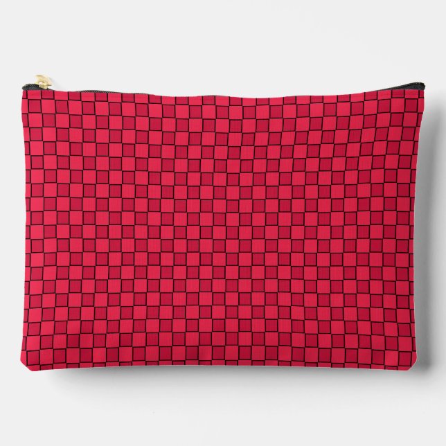 Red Black Checkerboard Large Accessory Pouch (Front)